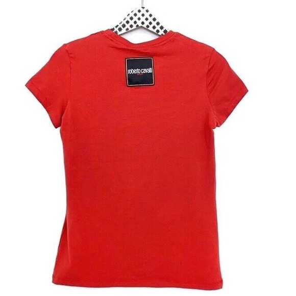 Roberto Cavalli Sport Red Graphic Print Crewneck T-Shirt Glitter Short Sleeve M - Picture 2 of 8